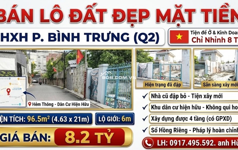 Chủ đang sốt rét cần ra đi lô đất tâm huyết hẻm xe hơi, P. Bình Trưng nhỉnh 8TỶ